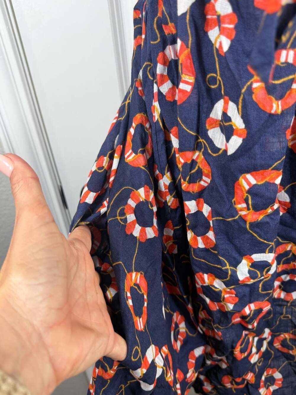 Strapless Navy Lifesaver Print Dress - Picture 5 of 11